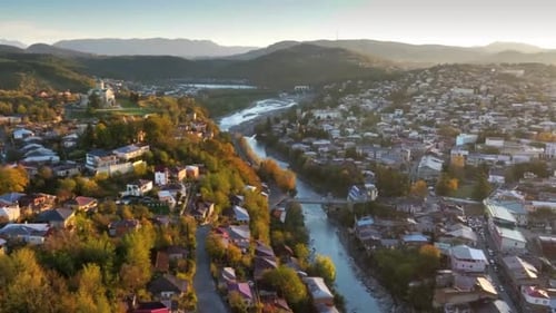 Aerial View Of Kutaisi Cityscape And Mountain Hills, Georgia