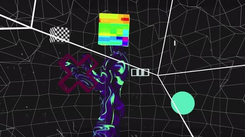 Futuristic Digital Dancer with Glitch Cube Head