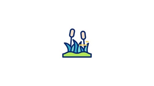 Animated Cattails and Grass Icon Flat Design