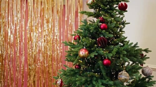 Festive Christmas Tree Decorated with Ornaments and Lights