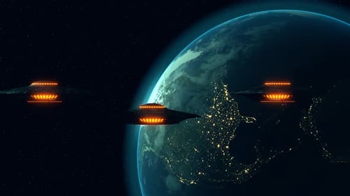 Objeto volador no identificado (OVNI). Nave espacial flotando
.