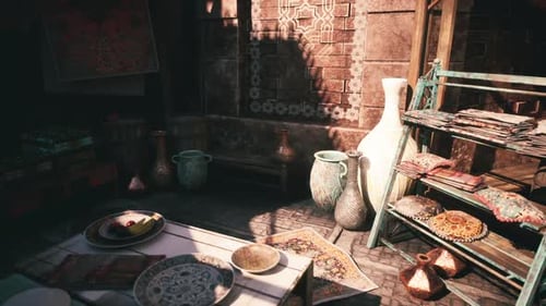 Middle Eastern Bazaar Market Animated with Moving Sun Shadows