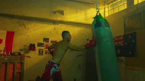 Intense boxing training captured in a dynamic gym