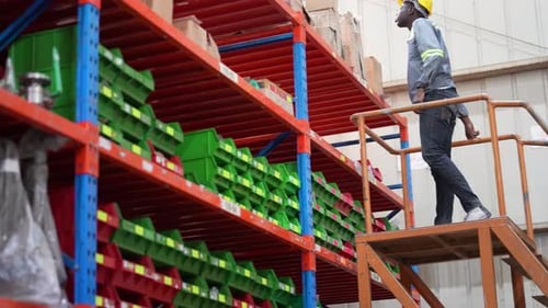 Warehouse Industrial and Logistics Companies. Dispatcher in uniform making inventory in storehouse.