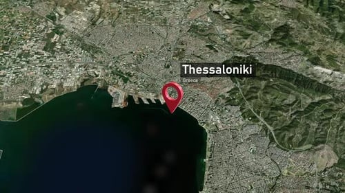 Thessaloniki City Map Zoom (Greece) from Space to Earth