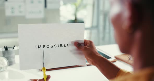 Cutting the Word Impossible to Show Possible, Business, Corporate Stock ...