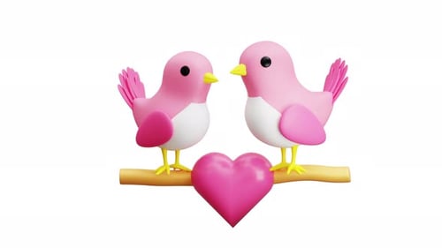Animated 3D Love Birds Reveal with Heart