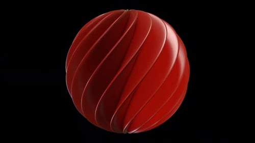 Abstract 3D Red Twisted Spiral Sphere Modern Geometric Design Element Ribbed Swirl Ridges Smooth