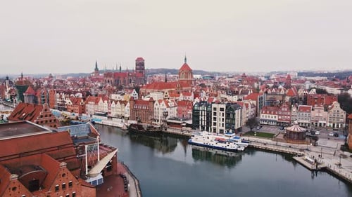 Aerial View of Gdansk City in Poland Historical Center of European City