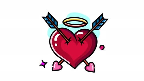 Animated Heart pierced by two arrows, a symbol of love and affection, adorned with a halo above, cre