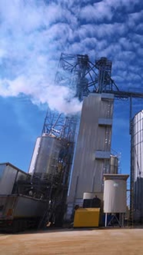 Grands bacs à grains. Ascenseur Granary moderne. Agro-industrie. Vidéo verticale