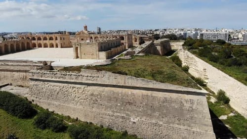 Fort Manoel mediterranean island in Malta, aerial view from capital Valletta in summer day