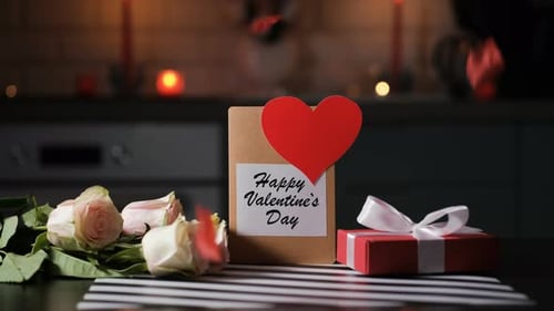 Valentines day greeting card with roses and gift