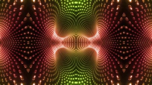 Vibrant dynamic tunnel with orange and green glowing lights