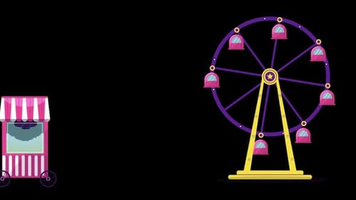 Carousel and Popcorn Machine in Amusement Park Alpha Channel