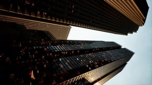 Vertical Format of Looking Directly Up at the Skyline of the Financial District