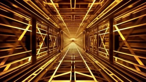 Golden Geometric Framework Sci Fi Tunnel Motion