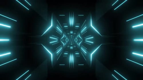 Futuristic tunnel with vibrant blue neon lights for dynamic video content