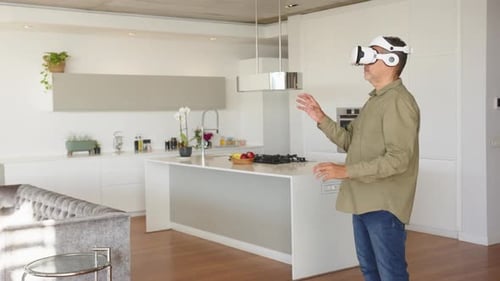 Man Using VR Headset in Modern Home