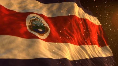 Waving Costa Rica Flag Animation with Golden Particle Background