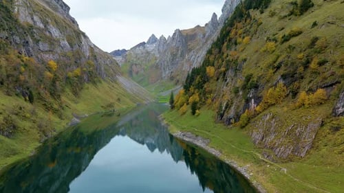 Breathtaking Reflections at Falensee Lake Nestled in the Heart of the Swiss Alps