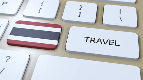 Thailand National Flag and Text Travel on Button Travel to Country 3D Animation