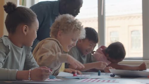 Primary School Kids Drawing and Having Fun on Art Class