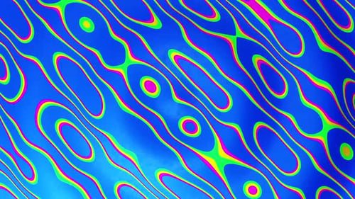 Lebendige Neonwellen fließen über einen hellblauen hypnotischen Hintergrund