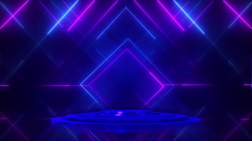 Luxury stage Cyber Digital event technology podium blue backdrop for game AI event products presenta