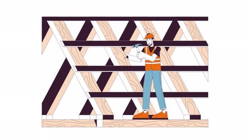 Roofing construction site line cartoon animation