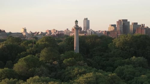 Aerial view of Fort Greene Park on a spring morning