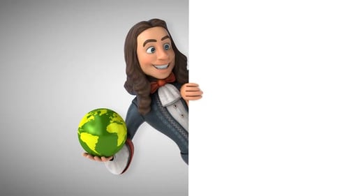 3D Animated Historical Character Holding World Globe