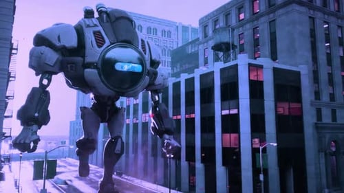 Roboter läuft durch die Stadtstraße