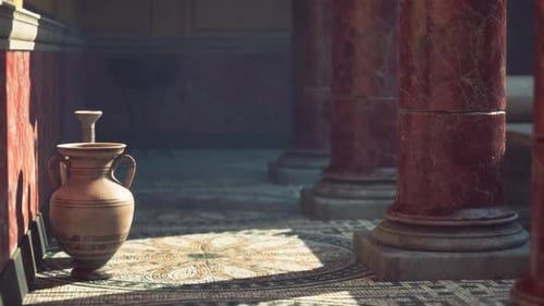 Ancient Roman Hallway with Moving Sunbeams Animation