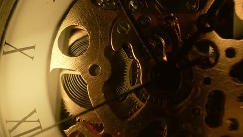 Macro Mechanical Vintage Watch Arrow Gears Rapidly Rotating Time Running Fast