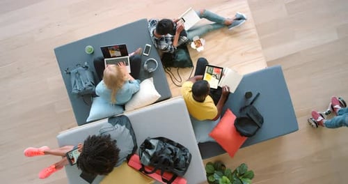 Group of People Working Collaboratively from Above