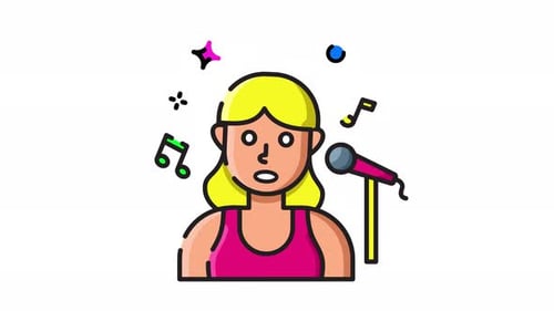Animated Female Singer Icon with Music Notes
