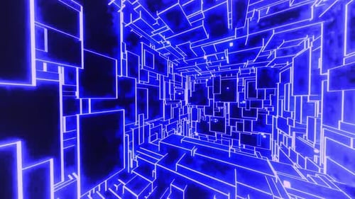 Neonblauer futuristischer digitaler Tunnel