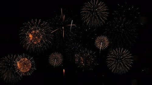 Bright Golden Fireworks Exploding in Night Sky