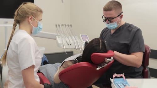 The Dentist Along with a Dedicated Assistant Provides Exceptional Dental Services in a Modern Clinic