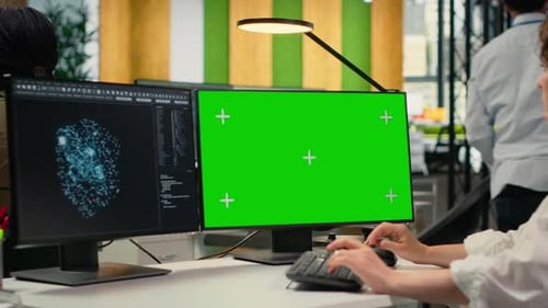 Isolated Screen Laptop AI Used By Admin in Office to Optimize Company Systems