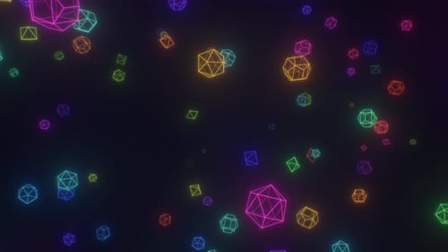 Abstract 3D Geometric Wireframe Glowing Neon Shapes Flying At Camera - 4K