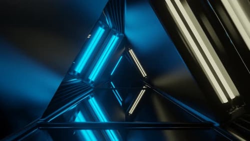 Espelho luminoso de néon amarelo claro e azul, fundo de túnel triangular Vj Loop em 4K