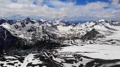 Dramatic Clouds Moving Over Snowy Mountain Range