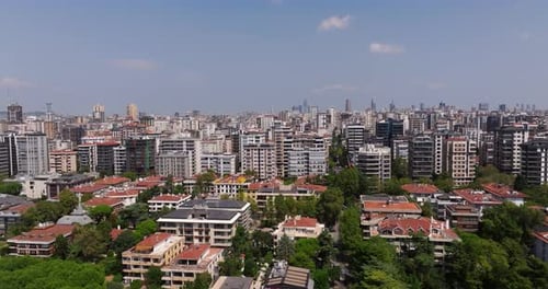 Aerial Boom Shot Reveals High Rise Apartment Buildings in Kadikoy Neighbourhood Istanbul