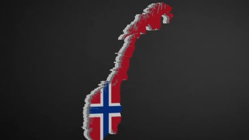 Animated 3D Map of Norway with Flag Texture Reveal