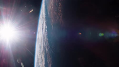 Cinematic Shot of Planet Earth and the Sun From Earth Orbit