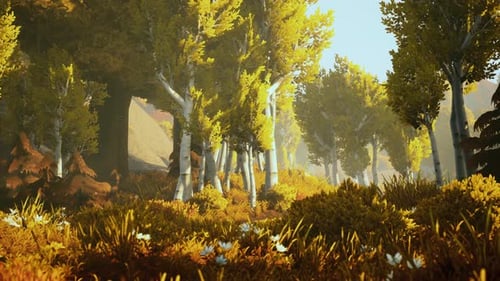 Cartoon Sunbeams Streaming Through the Trees