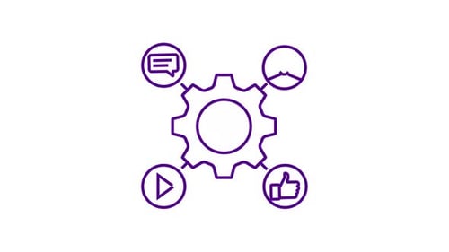 Minimalist Gear Icon Connecting Social Media and User Functions