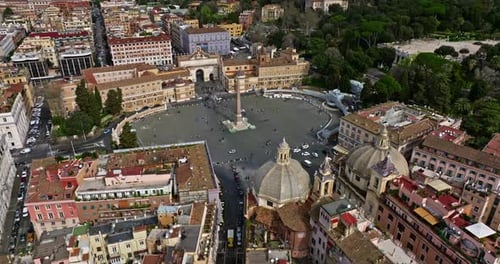 Aerial View of Piazza Del Popolo in Roma Italy Famous European Touristic Destination